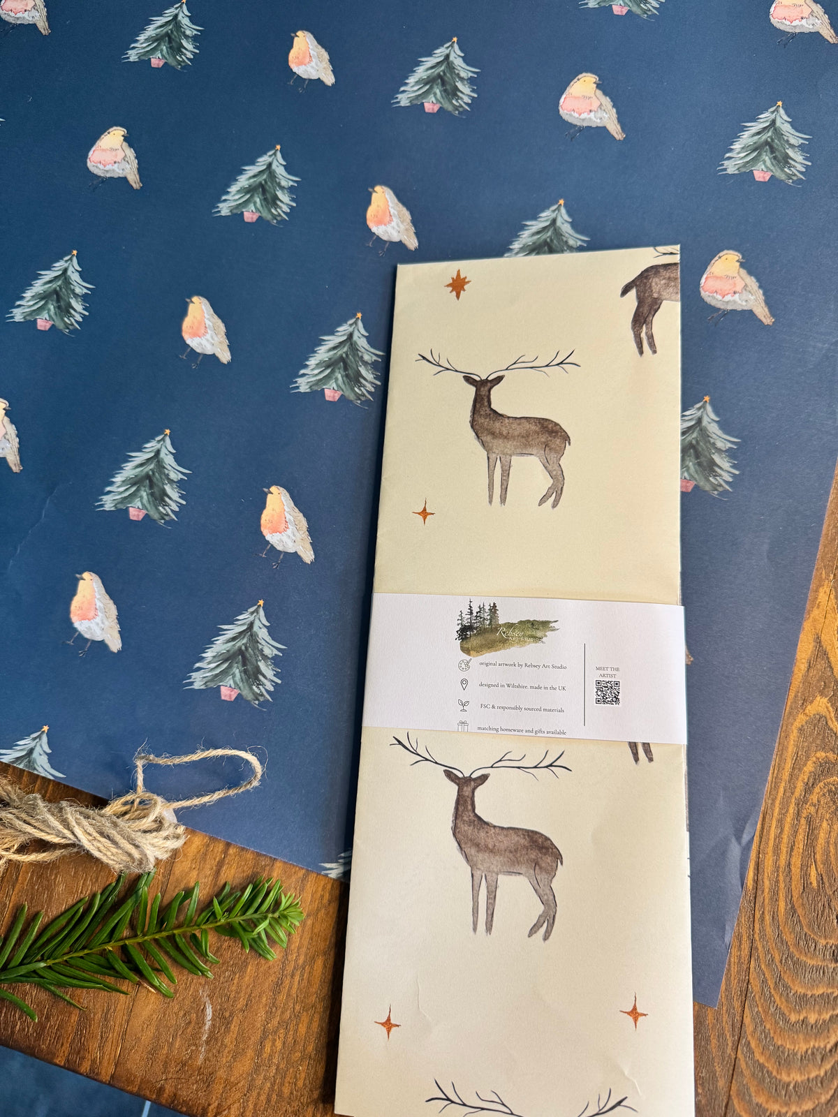 Christmas Gift Wrap Duo | 2 x 50 x 70cm | FSC Recyclable Paper | Reindeers & Robins