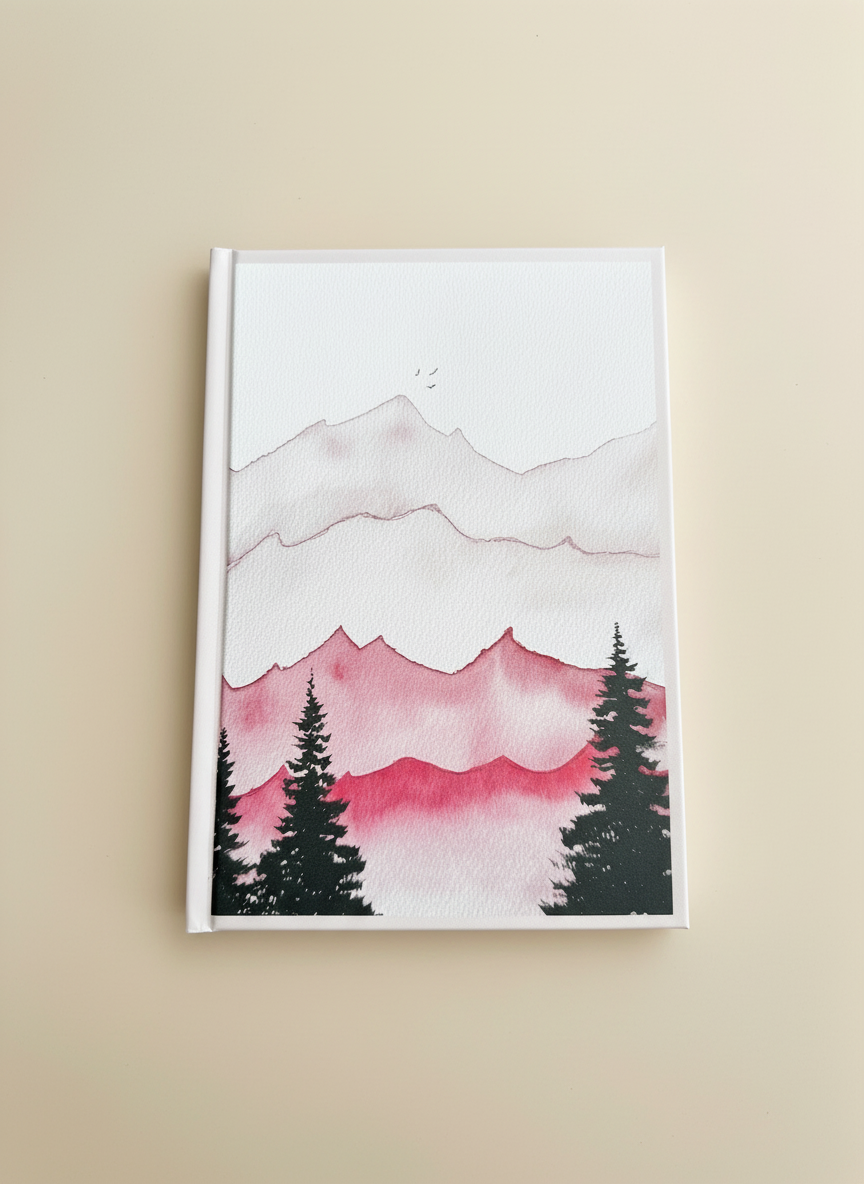 Rose Tinted Peaks A5 Hardback Notebook | Pink Mountain Landscape Journal | Watercolour Nature Notebook