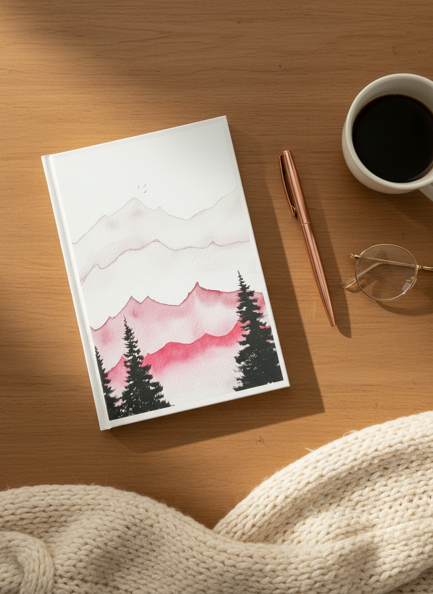 Rose Tinted Peaks A5 Hardback Notebook | Pink Mountain Landscape Journal | Watercolour Nature Notebook