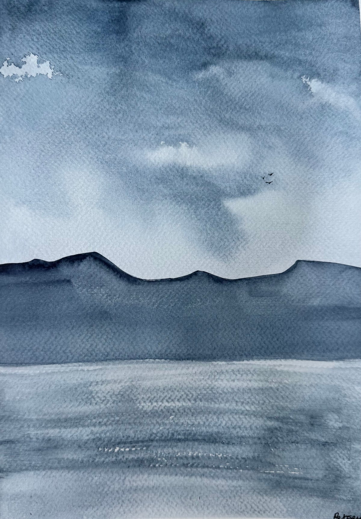 Beneath a Gathering Sky | Original Landscape Watercolour Painting | Framed A4