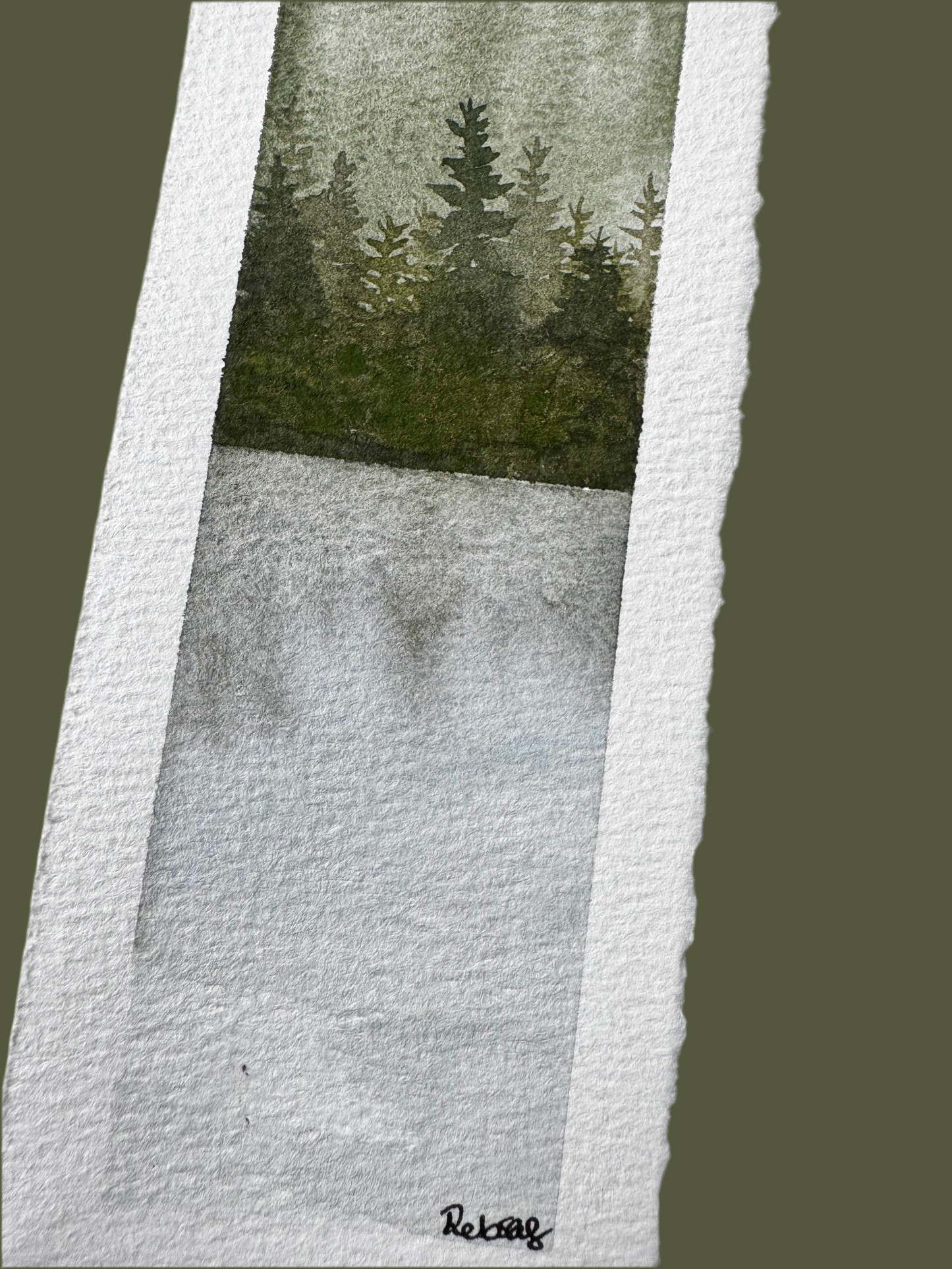 Reflection Forest Bookmark – Hand-Painted Lake & Trees Watercolour Bookmark