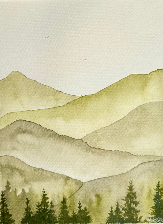 The Way Unfolding – Original Green Mountain Watercolour | 8x6 - framed