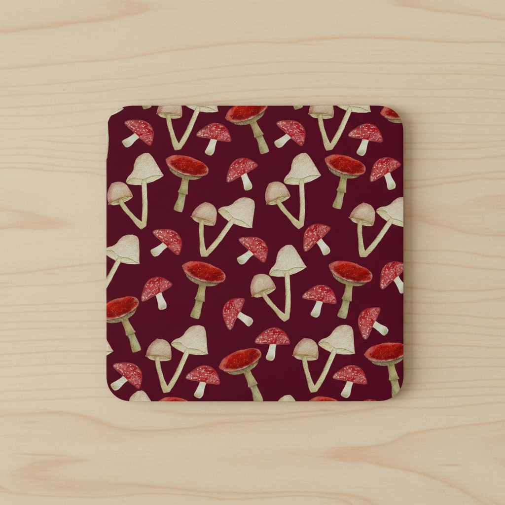 ‘Mushrooms’ Coaster – Woodland Fungi Illustration | Nature Inspired Cork Coaster