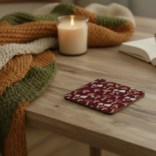 ‘Mushrooms’ Coaster – Woodland Fungi Illustration | Nature Inspired Cork Coaster