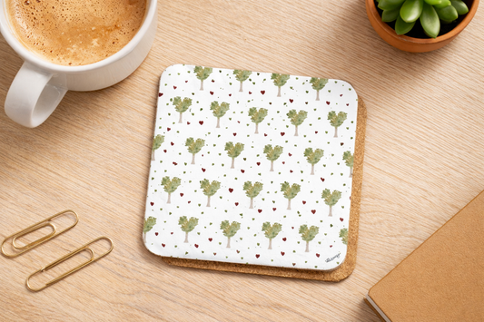 ‘The Way to School’ Coaster – Heart Tree Illustration | Nature Inspired Cork Coaster