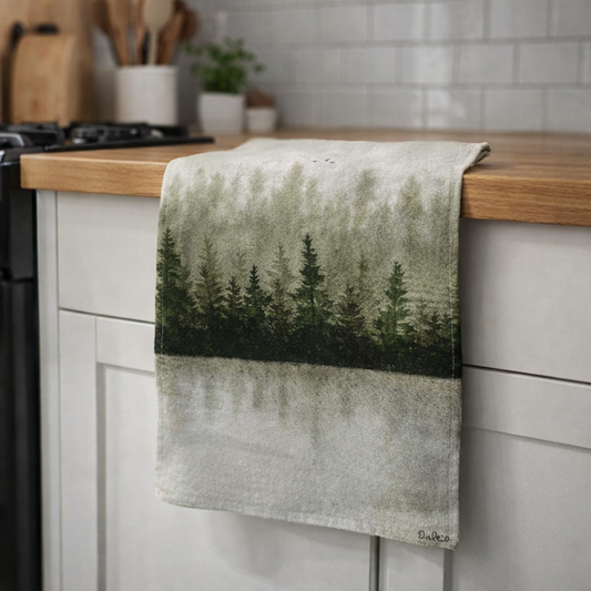 Whispering Reflections Tea Towel – Calm Watercolour Kitchen Cotton Linen Towel