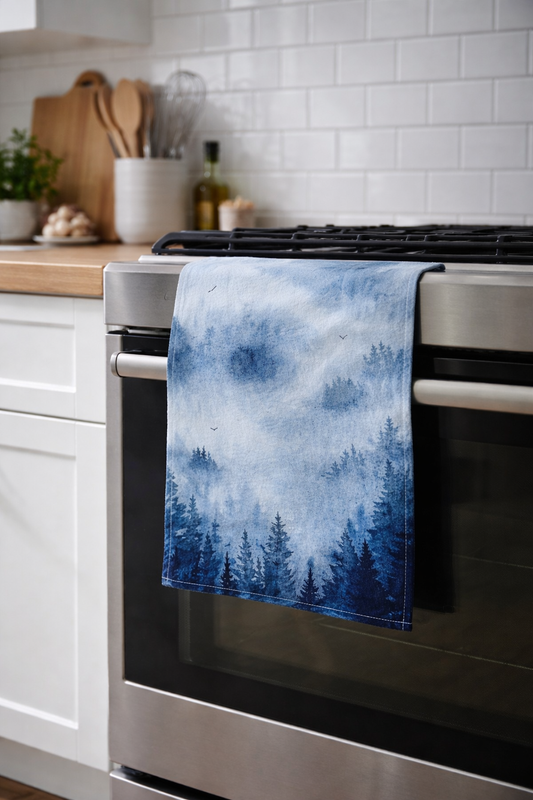 Lullaby Forest Tea Towel – Woodland Watercolour Kitchen Cotton Mix Tea Towel