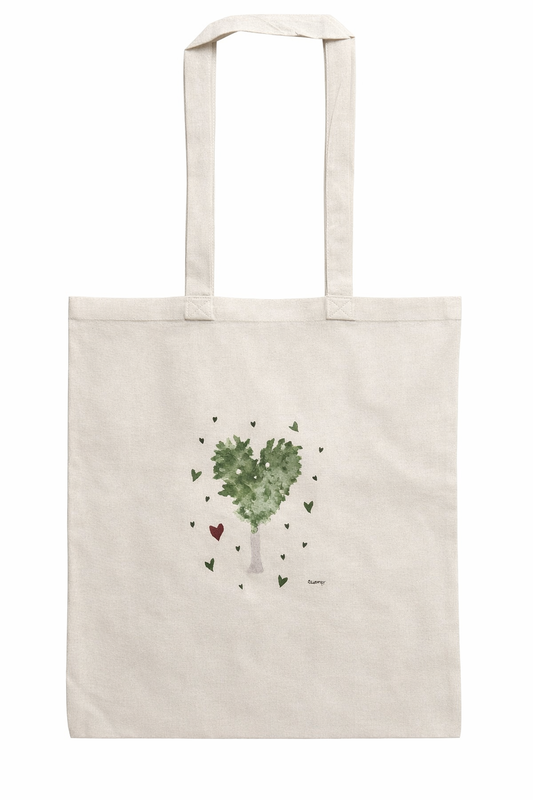 The Way to School Tote Bag – Organic Cotton Heart Tree Illustration | Eco-Friendly Nature Shopper