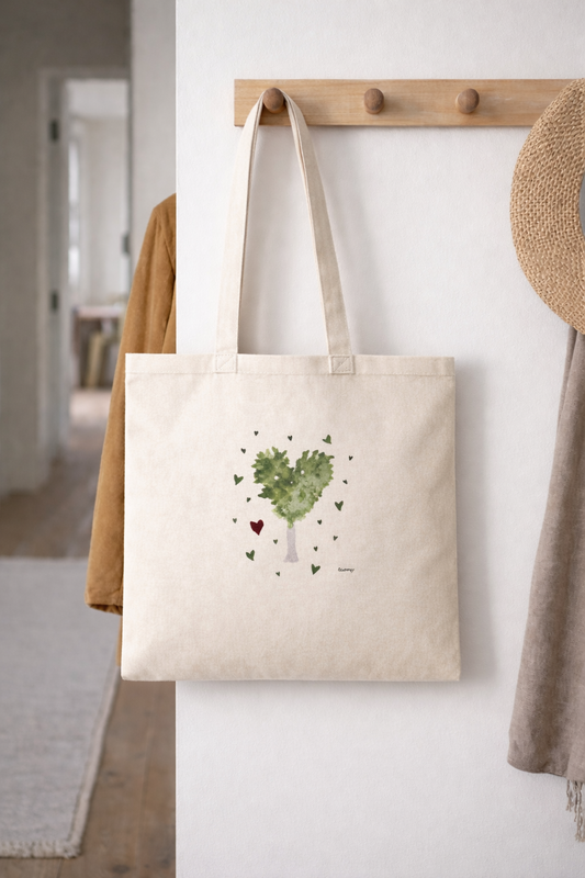 The Way to School Tote Bag – Organic Cotton Heart Tree Illustration | Eco-Friendly Nature Shopper