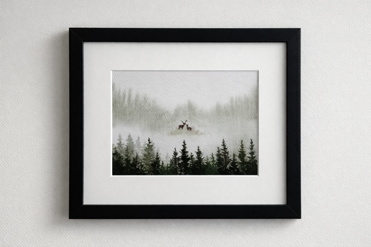 Deer Woodland Watercolour | Framed Forest Art | The Quiet Meeting | 8x6 inches - Framed