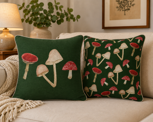 So Mush Love Mushroom Cushion – Velvet | 40 × 40 cm | Green