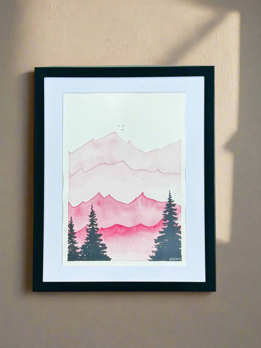 Rose-Tinted Peaks | Original Watercolour Painting | A4