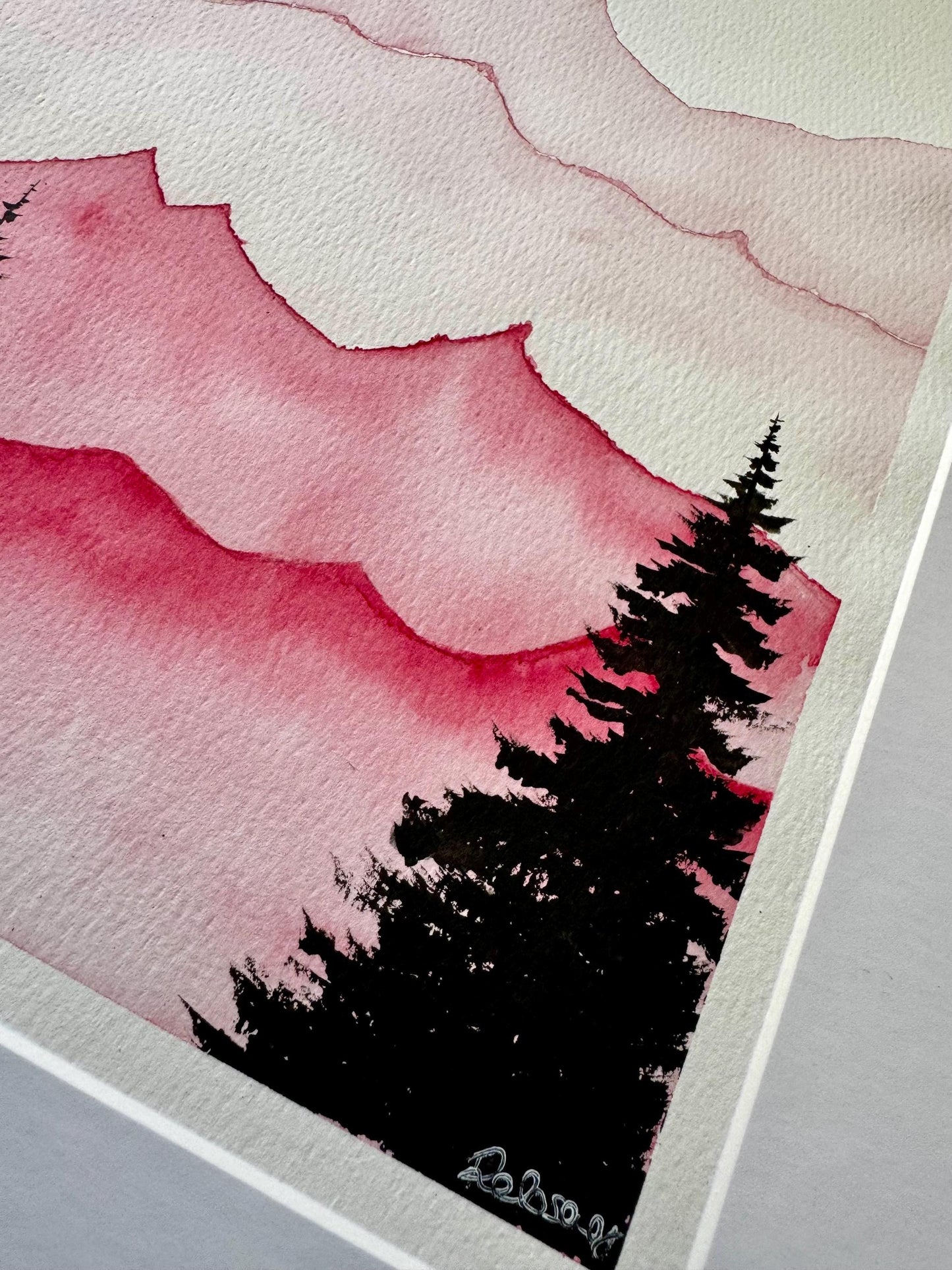 Rose-Tinted Peaks | Original Watercolour Painting | A4