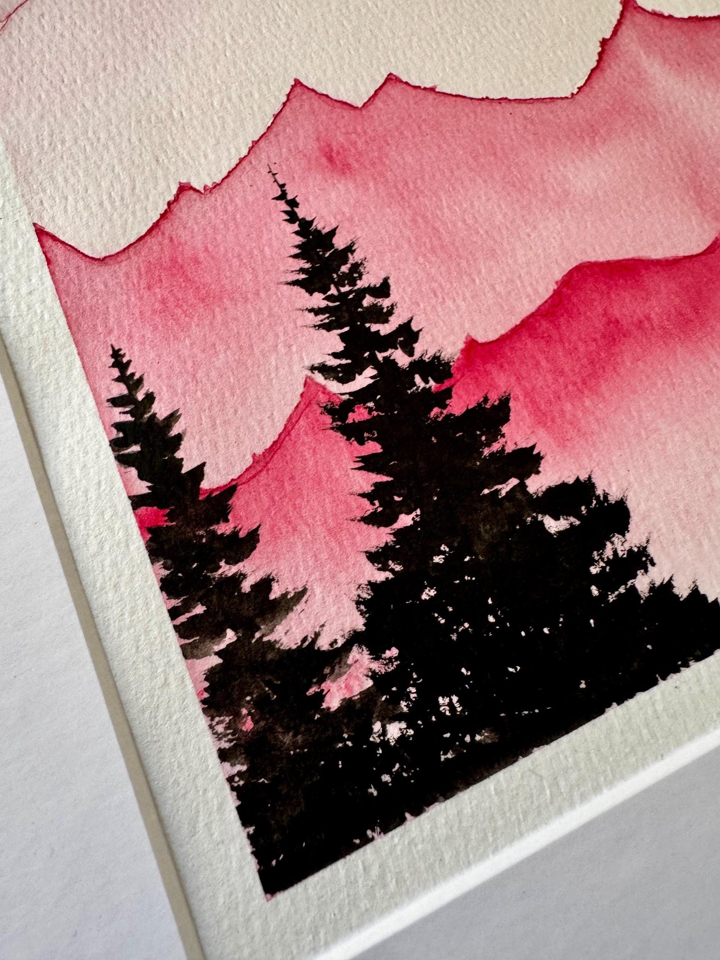 Rose-Tinted Peaks | Original Watercolour Painting | A4